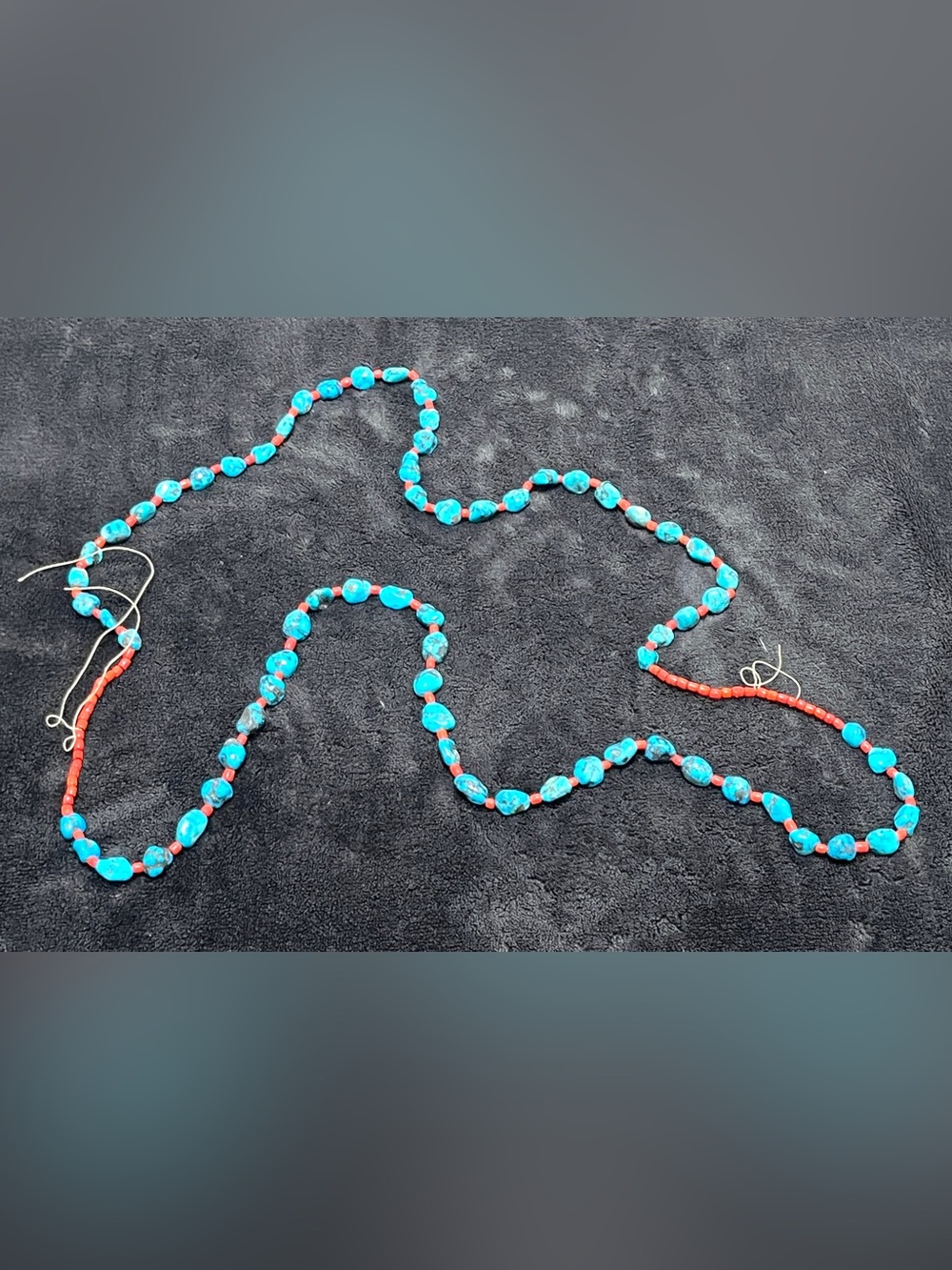 Vintage Santo Domingo Native American Turquoise Nugget & Coral Rope Necklace 58" - Picture 3 of 4